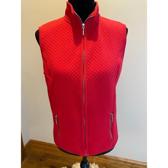 Karen Scott Sport Vest Red Women’s Petite Large Quilted Zipper Front - Picture 2 of 12